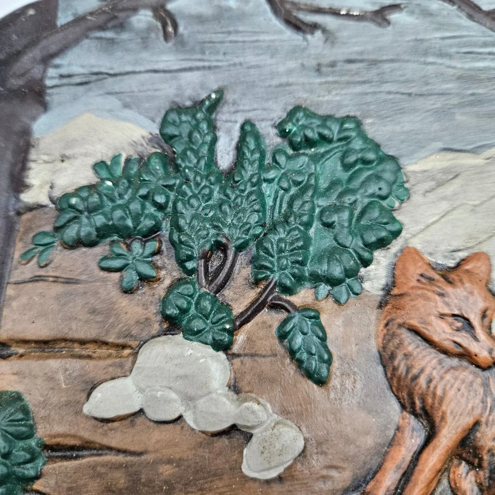 Vintage Chalkware Fox Family‎ Wall Hanging Plaque